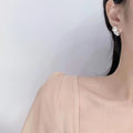 Silver Tone Pearl Stud Earrings Clear Flower CZ Cluster view 3