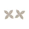 Crystal Four-Petal Flower Stud Earrings in Two Tones view 5