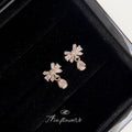 Rose Gold Baguette Bow Teardrop Zircon Drop Stud Earrings view 4
