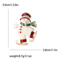 White Enamel Skating Snowman Brooch Red Hat Green Scarf view 5