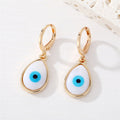 Gold Tone White Shell Round Heart and Hamsa Eye Huggie Earrings view 3