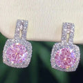 Colored Round Solitaire Square Halo Drop Earrings In Six Variants view 3