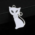 Enamel Cat Charm Pendant Black and White Silver-Tone Jump Ring view 3