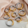Two-Tone Gold Steel Thick Huggie Hoop Earrings Sizes view 2