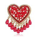 Heart Pearl Rhinestone Brooch Teardrop Tassel Red White Styles view 1