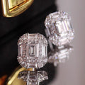 Rectangular Baguette Cluster Stud Earrings In Silver Tone view 2