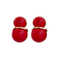 Gold Tone Double Disc Stud Earrings in Red and White view 5