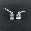 Silver Tone Square Clear Stone Leverback Drop Earrings view 3