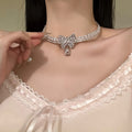Silver Tone Butterfly Crystal Choker With Chain Drops view 3