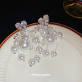 Silver Crystal Floral Earrings with Pearl Drop Fringe view 2