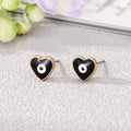 Gold Tone Enamel Heart Evil Eye Stud Earrings in Five Colors view 3