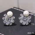 White Gold Tone Pearl Flower Crystal Snowflake Stud Earrings view 3