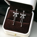Silver Bow Double Chain Clear Look Dangle Earrings view 1