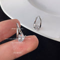 Silver-Tone Geometric Hoop Earrings with Clear Round CZ view 2
