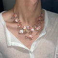 Multi Strand Irregular Shell Crystal Bead Necklace White view 2