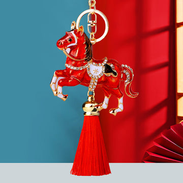 Red Money Horse Keychains with Six Color Tassel Options