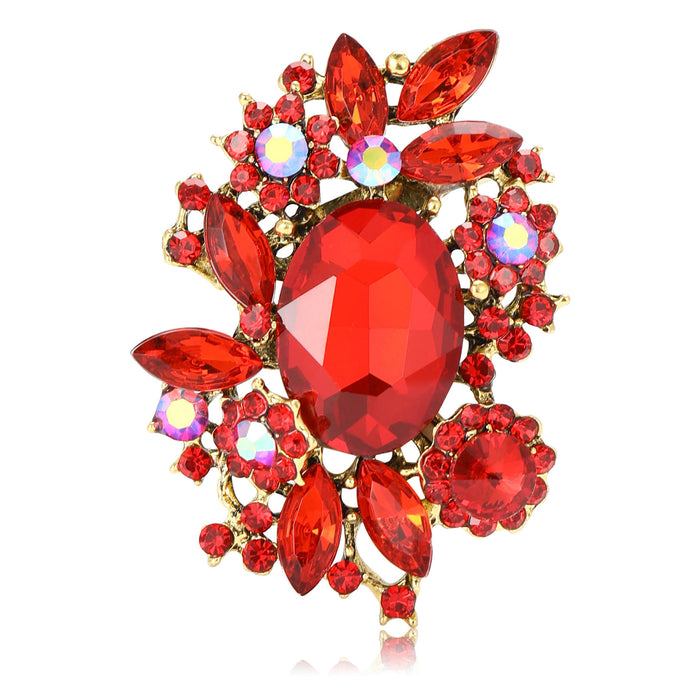 Oval Crystal Cluster Brooch with Faceted Stones for Jackets and Scarves
