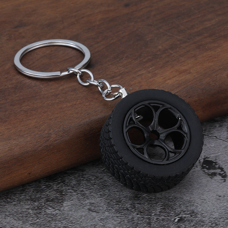 Rubber Tire Wheel Rim Keychain Racing Car Accessory