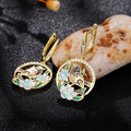 Gold Tone Enamel Bird Floral Circle Drop Leverback Earrings view 2