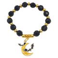 Black Bead Moon Bat Charm Stretch Bracelet Gold Accents view 5
