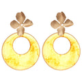 Resin Floral and Open Circle Stud Earrings with Polished Metal Details view 5