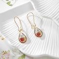 Gold Tone Small Teardrop Pressed Flower Drop Earrings in Eight Designs view 10
