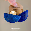 Gold And Blue Semicircle Stud Earrings With Mottled Finish view 2