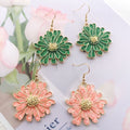 Enamel Chrysanthemum Flower Drop Earrings 4 Colors Gold view 2