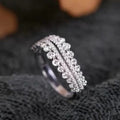 Double Row Crystal Wave Silver Tone Ring Polished Jewelry Accessory view 2