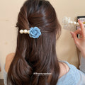Pearl Flower Hair Comb Blue Rose White Bead Styles view 1