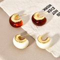 Color Resin Chunky Hoop Studs with Gold Tone Inner Curves view 3