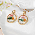 Gold Wavy Frame Resin Dried Flower Stud Earrings 7 Styles view 7
