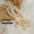 Freshwater Pearl Necklace with Gold Irregular Square Pendant view 2