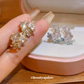 Pastel Floral Crystal Clip Earrings in Polished Statement Design view 4