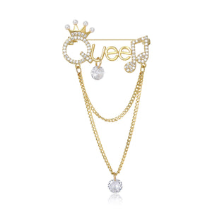 Queen Chain Dangle Brooch Gold-Tone Queen Lettering