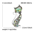 Silver Tone Cat Brooch with Iridescent Shell Like Inlays view 6