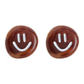 Brown Amber Acrylic Round Smiley Face Stud Earrings Pair view 5