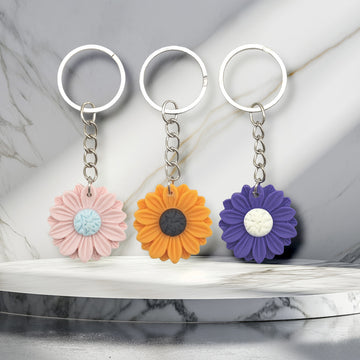 Resin Daisy Flower Keychain Silver Ring Chain Three Colors