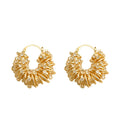 Gold Full Pave Round Geometric Radiating Line Hoop Earrings view 5
