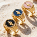 Classical Relief Enamel Rings in Pink Black and Blue view 3