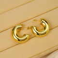 Wide C Shape Chunky Stud Earrings Polished Statement Fashion Jewelry view 6