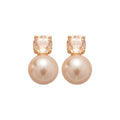 Pink Square Crystal Faux Pearl Drop Stud Earrings With Decorative Metal Details view 5