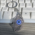 Silver Openwork Feather Evil Eye Keychain Rhinestone Eye view 5