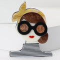 Acrylic Woman in Sunglasses Brooch with Striped Top view 1