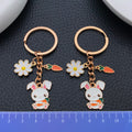 Two-Style White Easter Bunny Carrot and Daisy Charm Keychain view 2