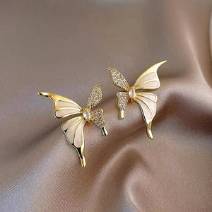 Gold Tone White Wing Crystal Butterfly Stud Earrings