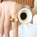 Open Dual End Ring Tiger Eye Shell Crystal Pad Gold Steel view 4