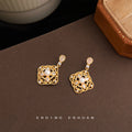 Gold Filigree Square Pearl Drop Earrings Teardrop Studs view 4