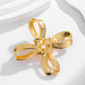 Yellow Gold Tone Ribbon Bow Polished Metal Brooch Pin view 4