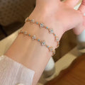Crystal Flower Link Bracelets Turquoise Accent Silver Rose Gold view 3